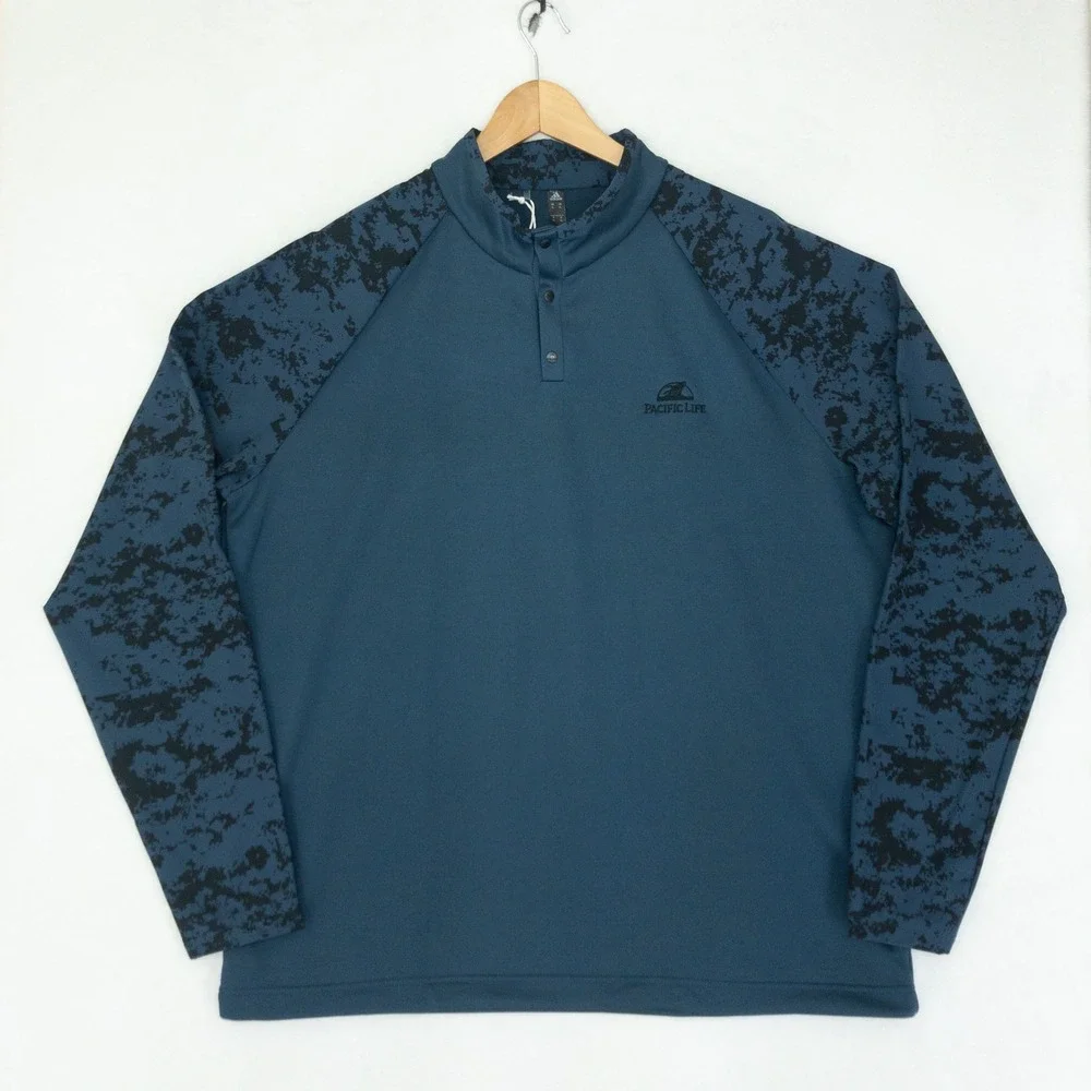 Adidas Camo Hybrid Layer Pullover Mens XL Navy Blue Pacific Life Quarter Snap
